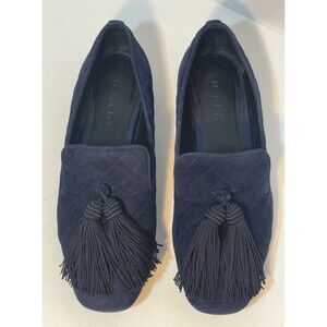 M Gemi Banca Quilted Loafer Navy Blue Suede Tassel Slip on Flat Shoe 37/6.5
